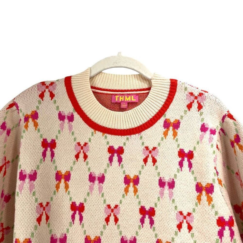 THML Pretty In Bows short sleeve knit sweater top shirt Size M coquette - Picture 4 of 9